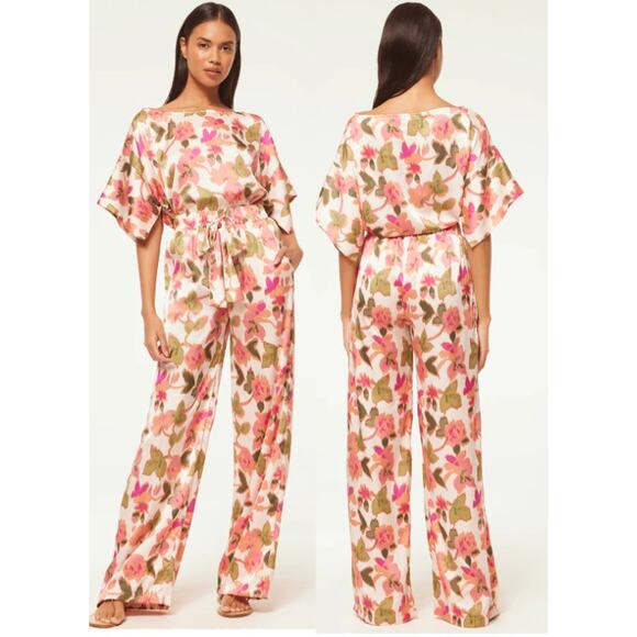 MISA Telka Blouse Top & Reshma Pants Set Sonoran Floral Satin Women's Size Small